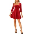 thumbnail image 2 of INSPIRE CHIC Women's Prom Square Neck 3/4 Sleeve Velvet Dress XS Red, 2 of 6