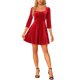 thumbnail image 2 of Vestido de terciopelo rojo para mujer Inspire Chic, con escote cuadrado y mangas 3/4, talla XS, 2 of 6