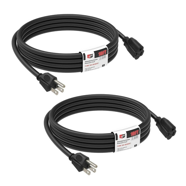 Cable de extensión EP, paquete de 2 unidades, 3 m, negro, exterior, 16/3, SJTW, 13 A, 1625 W