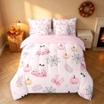thumbnail image 3 of Homewish Kawaii Pink Ghost King Bedding for Girls, Pumpkin Bowknot King Bed in a Bag, Blush Pink, Pink Reversible 7pcs, 3 of 7