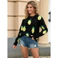 thumbnail image 3 of Women'S 2025 Autumn and Winter Knitted Loose Personality Lemon Sweater Round Neck Casual Long Sleeve Tops Black XL, 3 of 7
