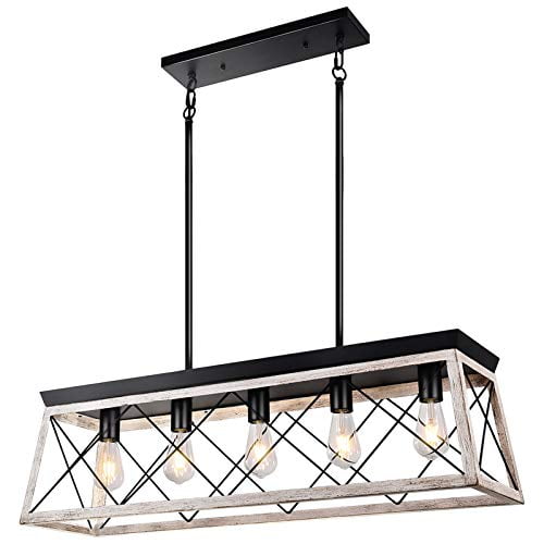 Merbotin Farmhouse Kitchen Island Light 5 Distressed White Wood Finish Rustic Dining Table Chandelier Ceiling Hanging For Room Grain Com Merbotin Farmhouse Kitchen Island Light, Hanging Metal Chandelier Frame Wire With Hook