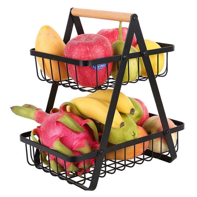 Cipaher Cesta de Frutas de 2 Capas para Encimera Cesta de Verduras Cesta de Hierro Plegable de Doble Capa para Almacenaje