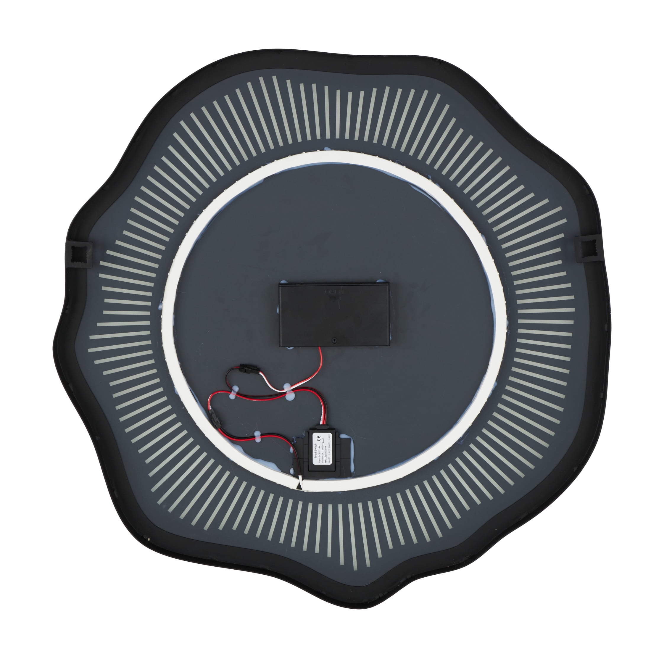 DecMode 26" x 25" Silver Wavy LED Abstract Wall Mirror with Radial Pattern