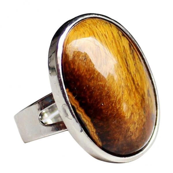 2 Anillos De De Boda Con Piedras Preciosas Ovaladas De Cristal Natural, Banda Ajustable Amarilla Fernando Anillo Cristal Ovalado