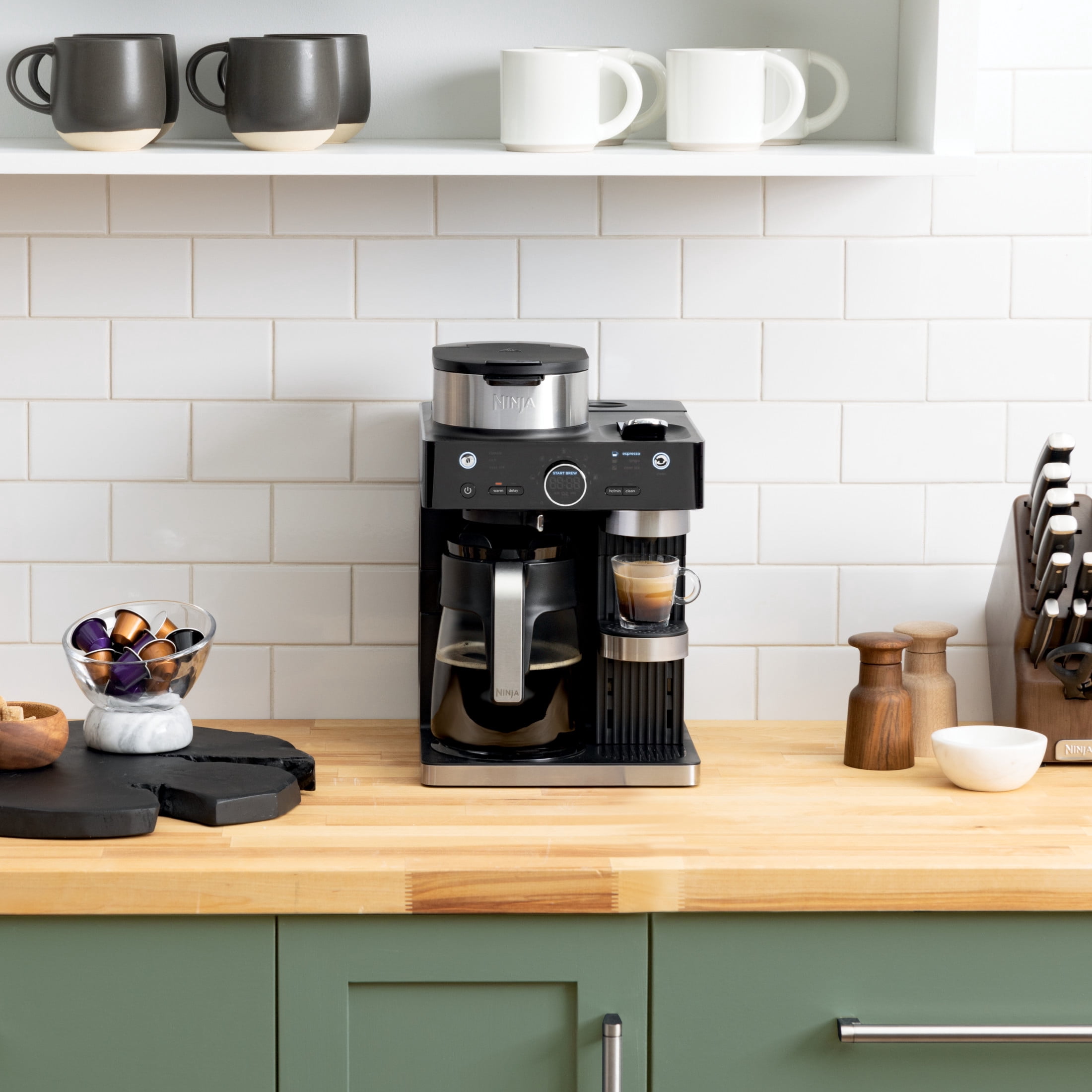 Ninja Prestige Dual Brew System 12-Cup, Built-In Milk Frother, Nespresso Capsule Compatible, CFN600WM, Black
