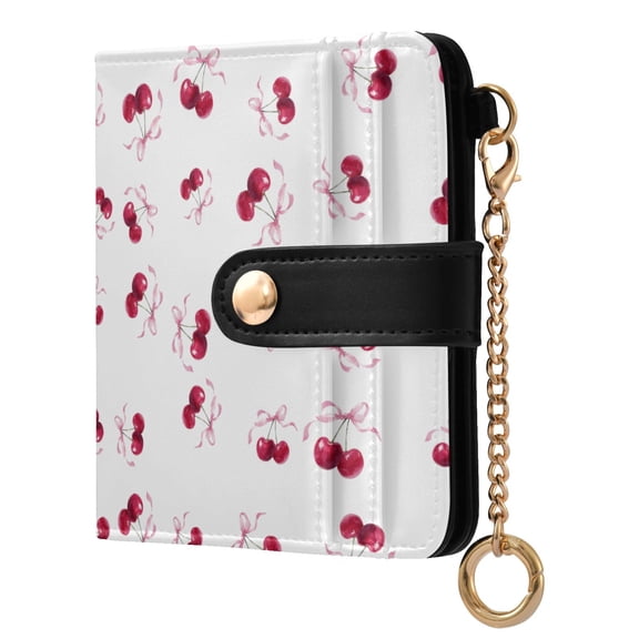 Womens Wallet PU Leather Bifold Small Purse with RFID Blocking Credit Card Holder Watercolor Cherries Pattern