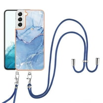 SaniMore for Samsung Galaxy S23 Case, Marble Pattern 3 in 1 Heavy Duty Shockproof Full Body Hard PC IMD Bumper Crossbody Lanyard Women Girls Shockproof Cover for Samsung Galaxy S23, Blue