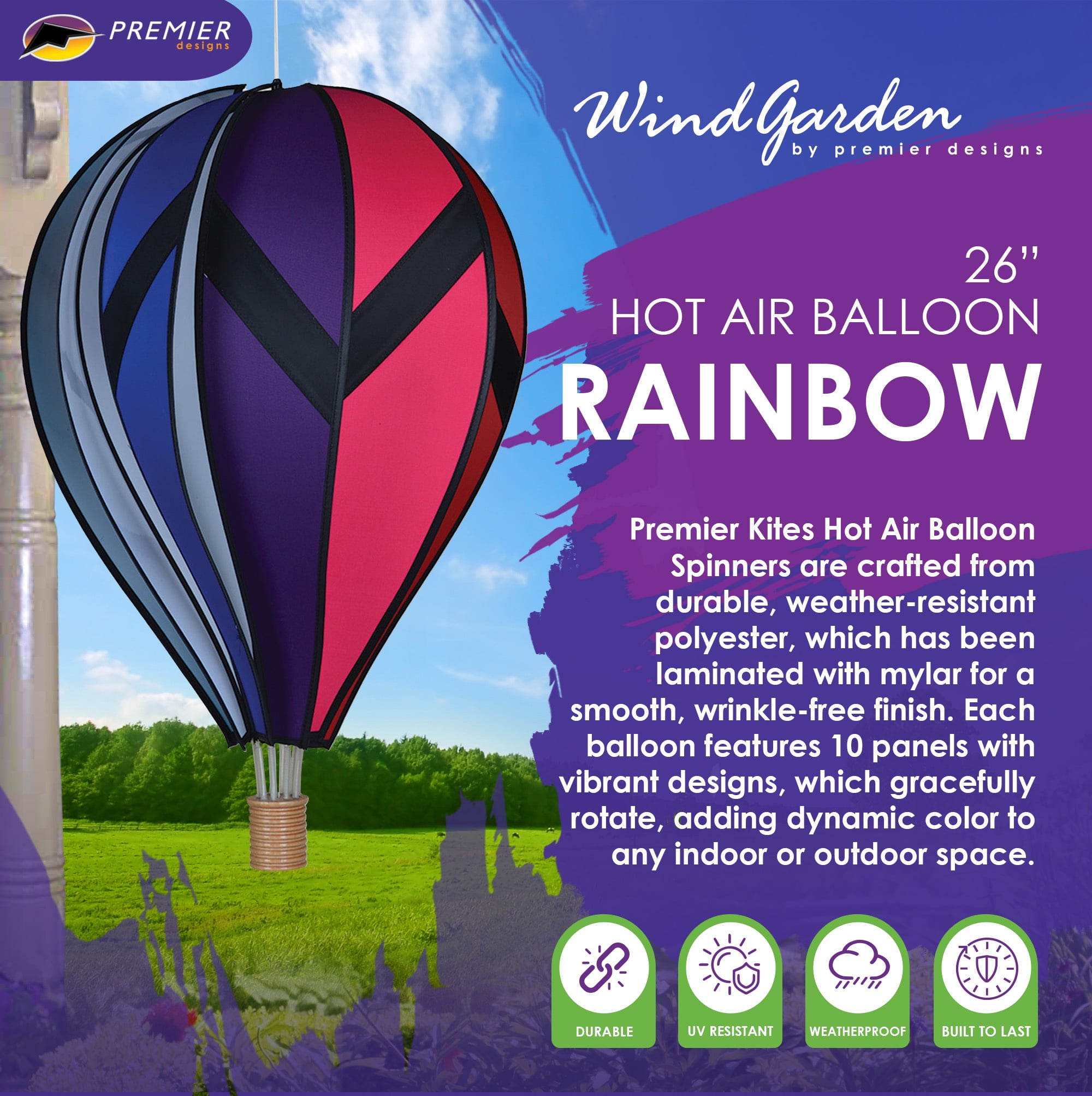 Premier Kites Hot Air Balloon 26 in. - Rainbow Orbit