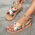 thumbnail image 3 of Rokment Womens Floral Platform Slingback Dress Sandals Boho Beach Casual Yoga Mat Cushioned Comfortable Elastic Ankle Strap Slingback Flat Summer Shoes Gold Size 8, 3 of 4