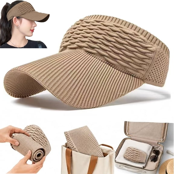 Women's High Ponytail Sun Visor Hat Open-Top Breathable Wide Brim UV Protection Summer Tennis Cap Summer Essential
