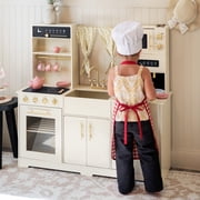 Tiny Land Wooden Play Kitchen for Kids with Chef Hat & Apron, Pretend Kitchen Set with Ice Maker, Coffee Maker & Microwave, Ages 3+