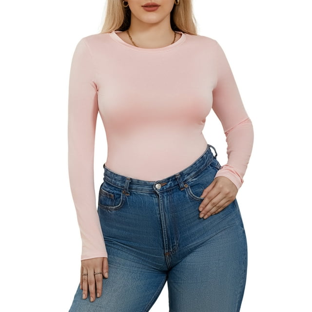 SUNSIOM T-Shirts Basiques Ajustés Décontractés pour Femmes Printemps Automne Manches Longues Col Rond Streetwear