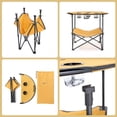 thumbnail image 3 of ARROWHEAD OUTDOOR 28” Portable Folding Table, 4 Cup Holders, No Sag Surface, Compact, Round, Carrying Case, Steel Frame, High-Grade 600D Canvas, Lower Storage Area, USA-Based Support (Tan), 3 of 7
