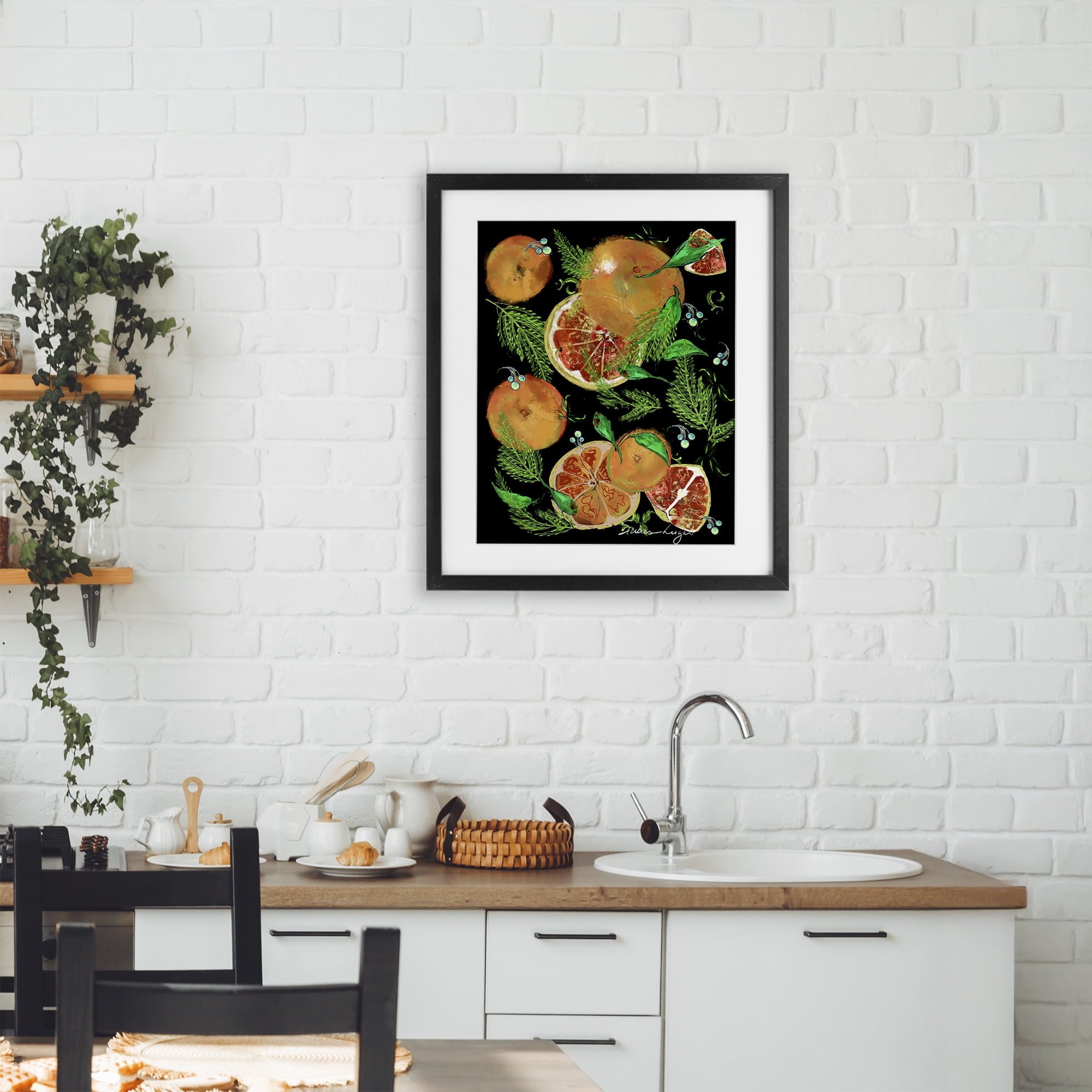 Stupell Industries Grapefruit & Ferns Medley Black Framed Print Under Glass, design by Susan Lugar