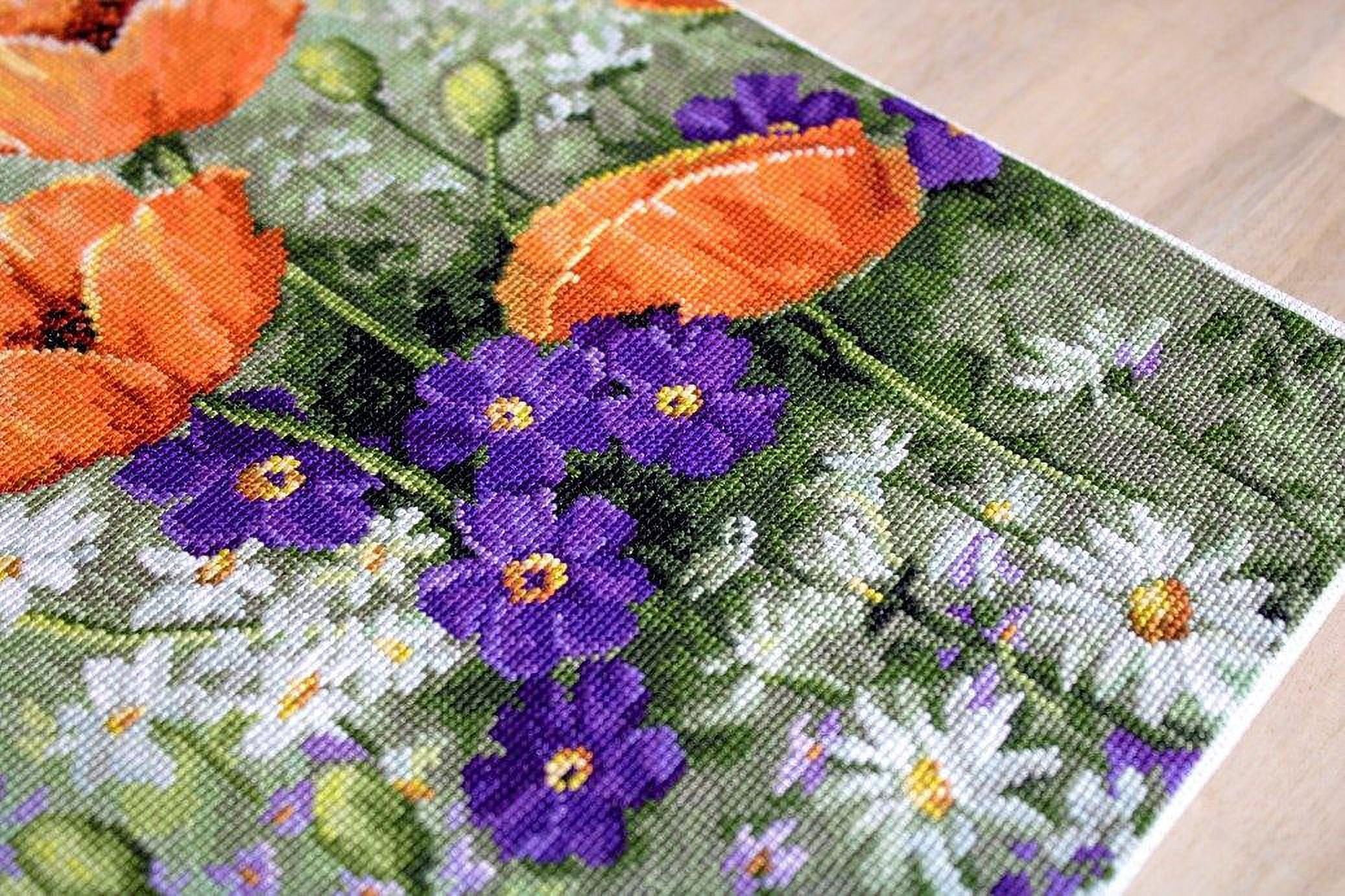 Counted Cross-Stitch Kit Poppies B2368 Needlework Flowers Orange Purple Green White Nature By Luca-S Canvas Cotton Easy Grass