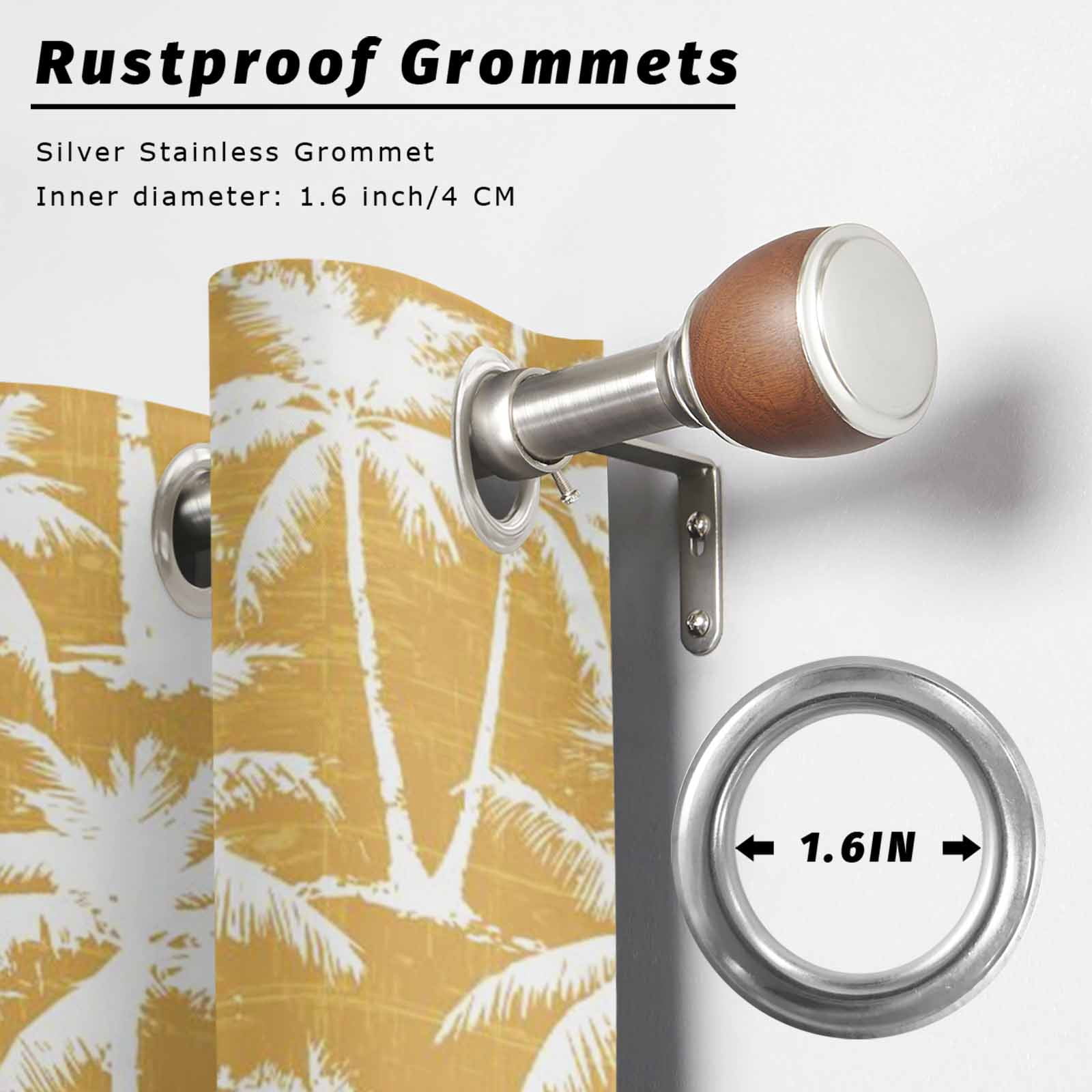 Yellow Palm Tree Outdoor Curtains for Patio, Summer Tropical Country Vintage Silver Tree Leaf Sunshade Privacy Drapes Grommet Waterproof Outside Curtains for Porch/Cabana/Balcony 54"x 108", 1 Panel