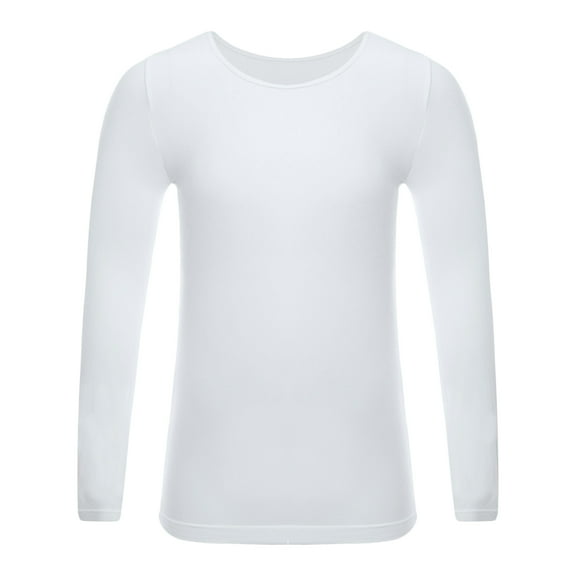 RUNQHUI Kids Girls Thermal Underwear Tops Warm Undershirt Dance Training Long Sleeve T-Shirt Top Type A White M