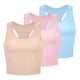 thumbnail image 2 of Conjunto de 3 camisetas sin mangas para mujer: camisetas de entrenamiento sin costuras con ribetes, camisetas cortas sin mangas, ropa informal/de playa/de deporte, 2 of 4