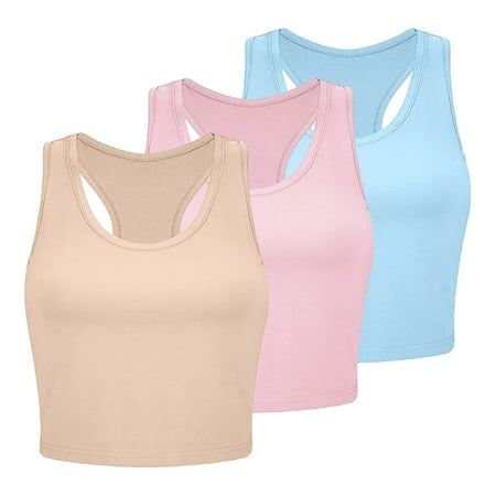 VBARHMQRT Camisole Tops for Women Built in Padded Bra 3 Piece Tank Tops Ribbed Seamless Workout Exercise Shirts Yoga Crop Tops Corset Tops for Women Plus Size Blue Black Tank Top Women Plus Size