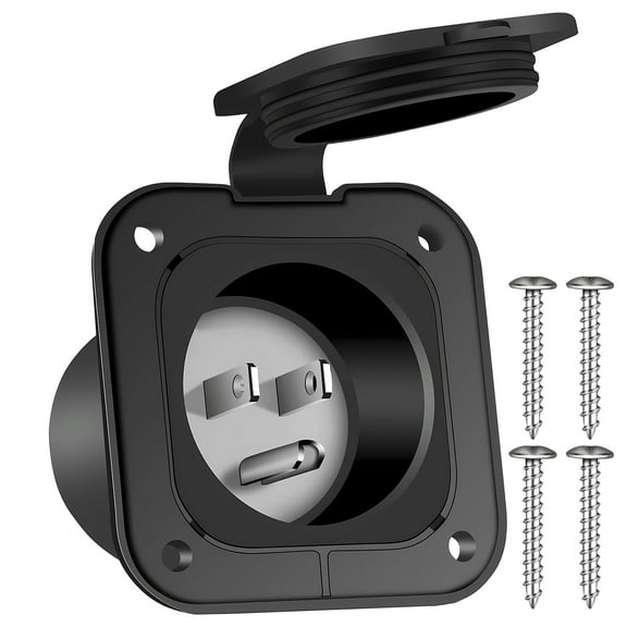 1/2Pcs 15 Amp Flanged Inlet 125V Premium NEMA 5-15 RV Shore Power Receptacle with Front and Back Cover Multipurpose Shore Power Inlet Plug 2 Pole 3 Wire for RV Camper Car Trailer