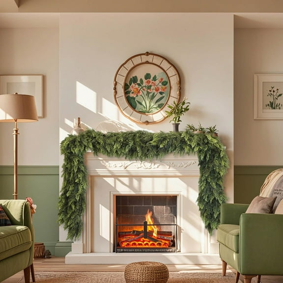 FEISHENTT 9ft Christmas Garlands Lifelike Vine Greenery Leaves Garland Greenery Pine Garland for Christmas Holiday Winter Wall Mantle Fireplace Staircase Indoor Outdoor Decoration