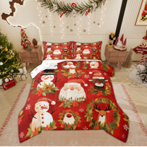 Manfei Santa Claus Queen Comforter Set for Kids, Kawaii Snowman Reindeer Bedding Sets, Christmas Flower Reversible Bedding Comforter Set, Breathable Home Decor, 3pcs