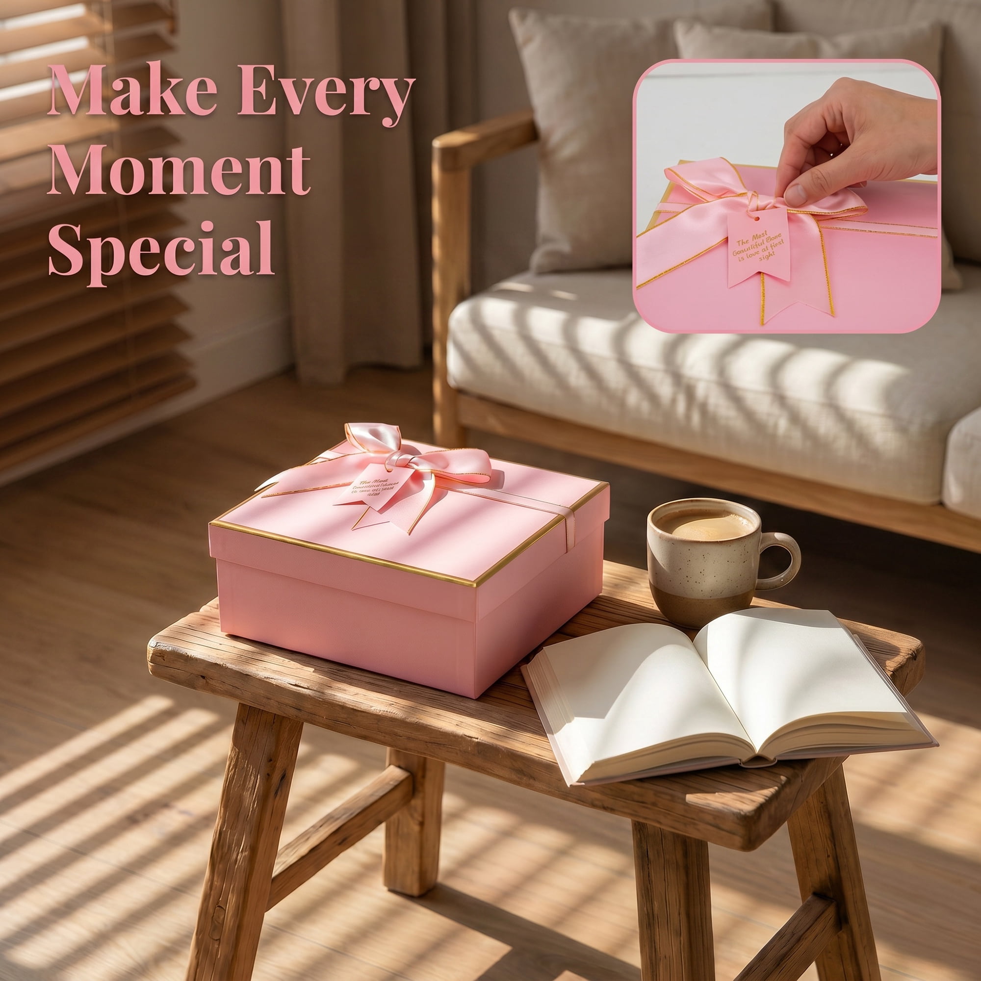 Unique Bargains Luxury Gift Box with A Ribbon Bow for All Occasions 7.9"x 7.1" x 3.1"