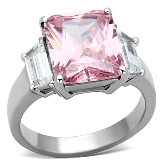 Silver Womens Ring Rose Pink High polished (no plating) 316L Stainless Steel Ring with AAA Grade CZ in Rose TK1224 TK1224