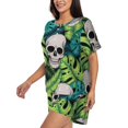thumbnail image 2 of Cauagu Skull and Palm Leaves for Women's Round Neck Pajama Set,Short-Sleeved Pajamas Soft Sleepwear Set Summer Pajamas Set Lounge Sets 2-Piece Pj-4X-Large, 2 of 6