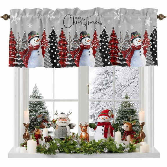 Merry Christmas Valance Curtain for Windows Snowman Xmas Tree Curtain Valances Short Window Treatments Panels for Kitchen Bathroom Laundry Room Basement 42 x 12 Inch