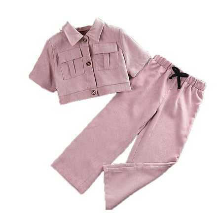 

TAIAOJING Toddler Girls Clothes Summer Short Set Baby Girl Clothes Outfit Solid Short Sleeve Top Elastic Short Pants 2Pcs 5-6 Years