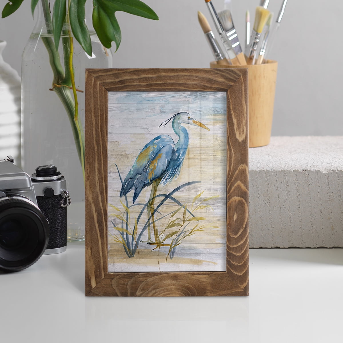 Blue Heron I -Framed Print w/glass-Walnut