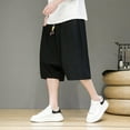 thumbnail image 4 of Angala Mens Shorts Solid Color Elastic Waist Shorts Summer Breathable Seaside Holiday Casual Mens Shorts Size 4Xl Black, 4 of 6