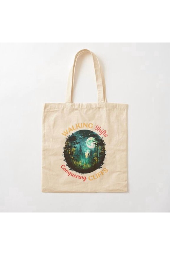 Walking Shifts, Conquering Cliffs. Colorful Forest Canvas Tote Bags, Reusable Shopping Bag