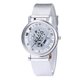 thumbnail image 1 of Reloj de cuarzo analógico con esfera no mecánica transparente con engranaje hueco, correa de malla de acero inoxidable, reloj de pulsera informal clásico para hombres y mujeres, 1 of 5