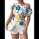 thumbnail image 3 of Blusa de Verano con Estampado Floral Fruncido y Hombros Descubiertos para Mujer. Azul L, 3 of 10