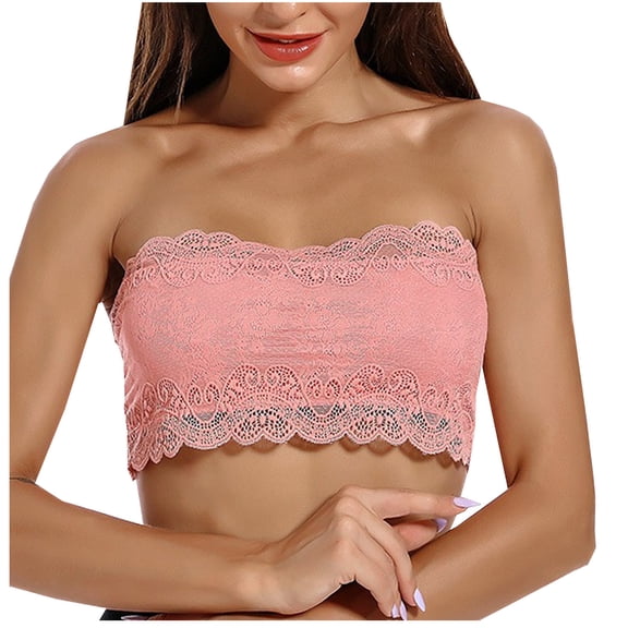 Jacenvly Strapless Bras for Women Lace Wireless Solid Push-Up Bra Women Bras Pack Breathable Soft Comfortable Beauty Back Tube Top Wrap Chest Bottoming Vest Hollow Bra
