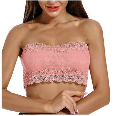 

asdoklhq Sports Bras for Women Women s Lace Beauty Back Tube Top Wrap Chest Bottoming Vest Hollow Bra