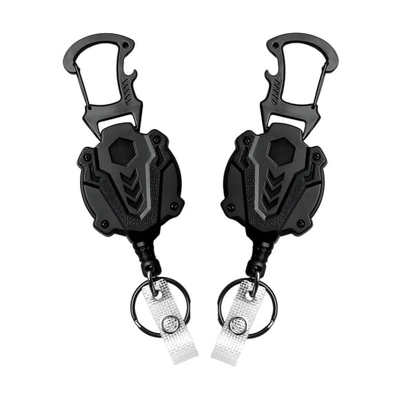 jQMUHLC 2 Pack Black Retractable Carabiner Keychain, Heavy Duty Retractable Keychain with 32” Steel Retractable Cord, 8.0 OZ