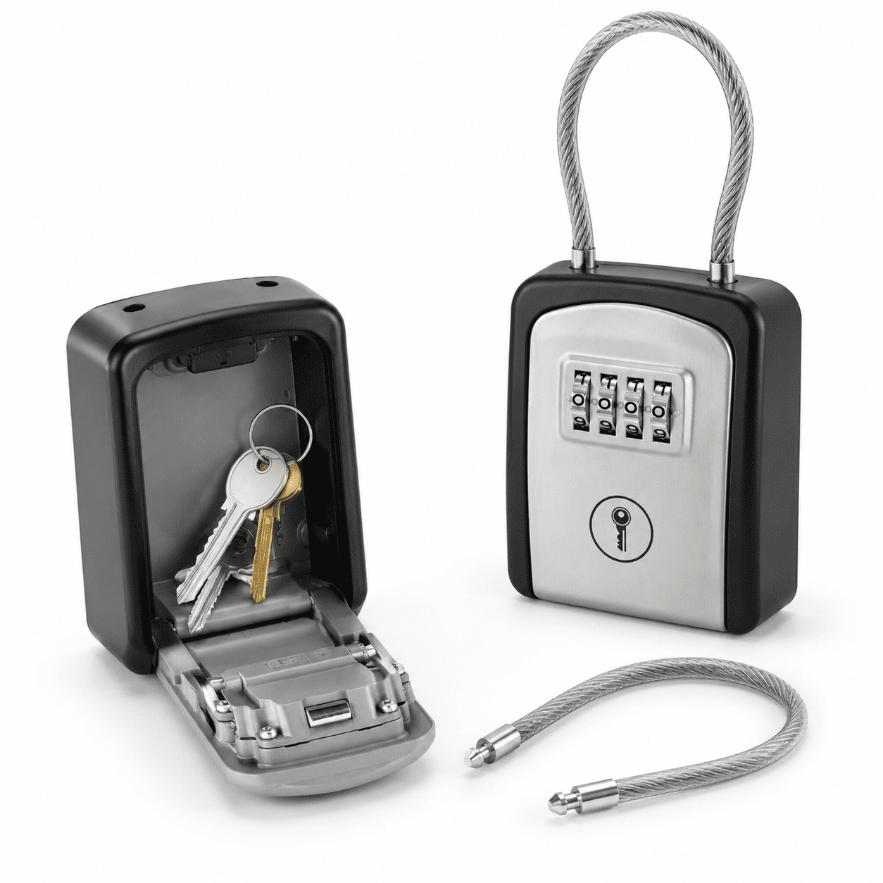 Key Lock Box With Code Portable Cable Shackle (small Grey)