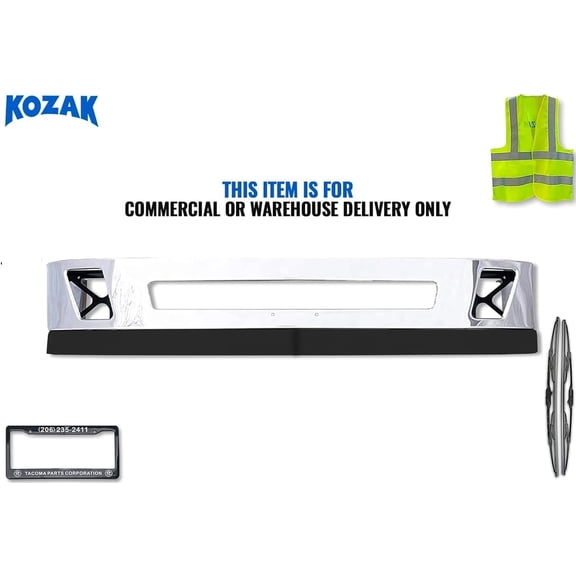 Kozak Chrome Bumper with Fog Light Hole and Lower Deflector - Compatible with Volvo VNL 2004-2017 - 12-Inch