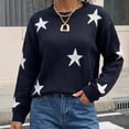 thumbnail image 3 of Maplenight Sweaters for Women Star Print Crew Neck Knit Pullover Long Sleeve Drop Shoulder Loose Fit Casual Fall Sweater, 3 of 7