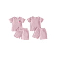 thumbnail image 2 of BemeyourBBs Toddler Baby Girls Summer 2 Piece Cherry Outfits Rib Knit Cherry Embroidery Polka Dot Short Sleeve Round Neck T Shirt Tops and Shorts Set, 2 of 9
