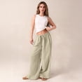 thumbnail image 6 of Minjewel Women's Loose Wide Leg Cotton Linen Pants with Drawstring, No Pocket Casual Trousers for Summer, Beach, and Daily Wear, Lightweight Breathable,Khaki,2XL, 6 of 7