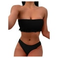 thumbnail image 2 of Wuxian 2 Piece Swimsuit For Women Bandeau Bandage Bikini Set Tube Ribbed Solid Color Off The Shoulder Push-Up Tops High Waist Hipster Bikini Sets Swimwear Stylish Beachwear,Black,L, 2 of 7