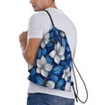 thumbnail image 3 of Drawstring Backpack - Blue White Floral Elegance Splash Proof Small Drawstring Gym Bag for Women Men, Cinch Sports String Bag Backpack for Travel Swimming Beach, 3 of 8