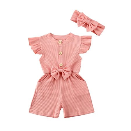 

Summer Kids Baby Girl Clothes Ruffle Bowknot Romper Jumpsuit Headband Outfit