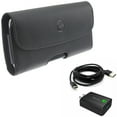 thumbnail image 1 of Case Belt Clip + Home Charger for Motorola One 5G Ace Phone - Leather Holster Cover Pouch and  18W Fast 6ft USB Cable Type-C Turbo Charge Combo for Motorola One 5G Ace, 1 of 11