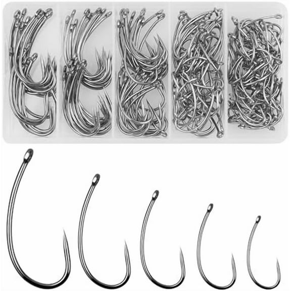 Barbless Fishing Hooks Kit, 180pcs Carp Fishing Hooks Small Sizes Trout Hooks Curved Shank Fly Tying Hooks Circle Hooks for Hair Rig Carp Fishing Tackle Saltwater Freshwater$$Sport & Recreation Other